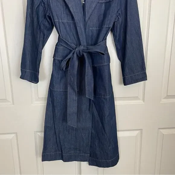 Banana Republic Dark Denim Long Trench Coat Dark Rinse Modern Classic NWT Sz S - Picture 5 of 11